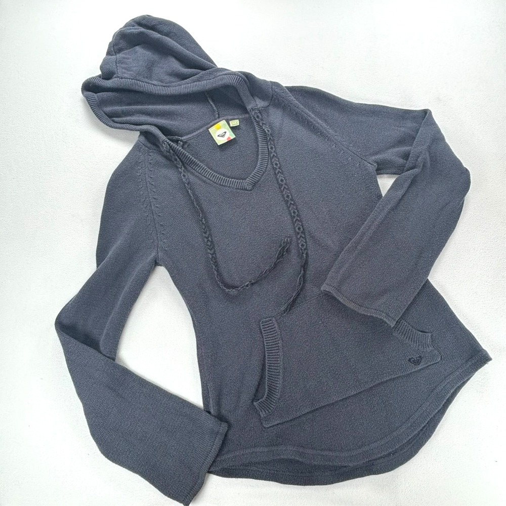 ROXY Waffle‎ Knit Long Sleeve Hoodie Sweatshirt Womens Small Y2K Grunge Skater